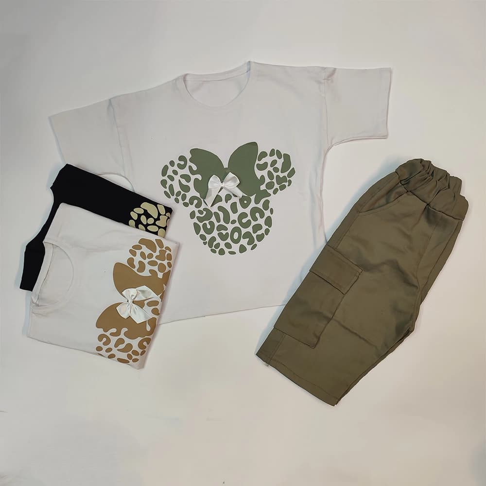 تیشرت شلوارک کتان دخترانه Mickey Bow