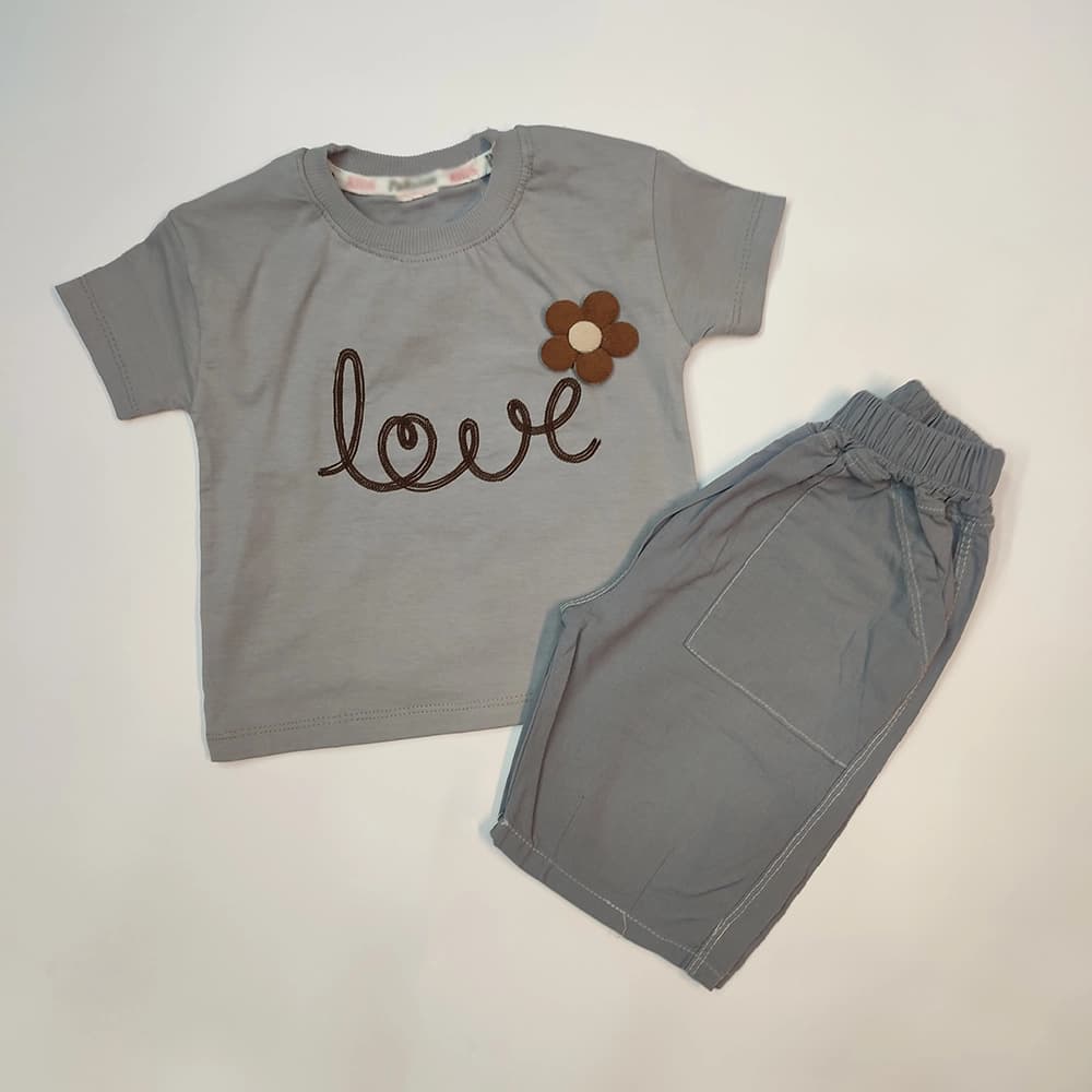 تیشرت شلوارک لینن دخترانه Love Small — تصویر ۳