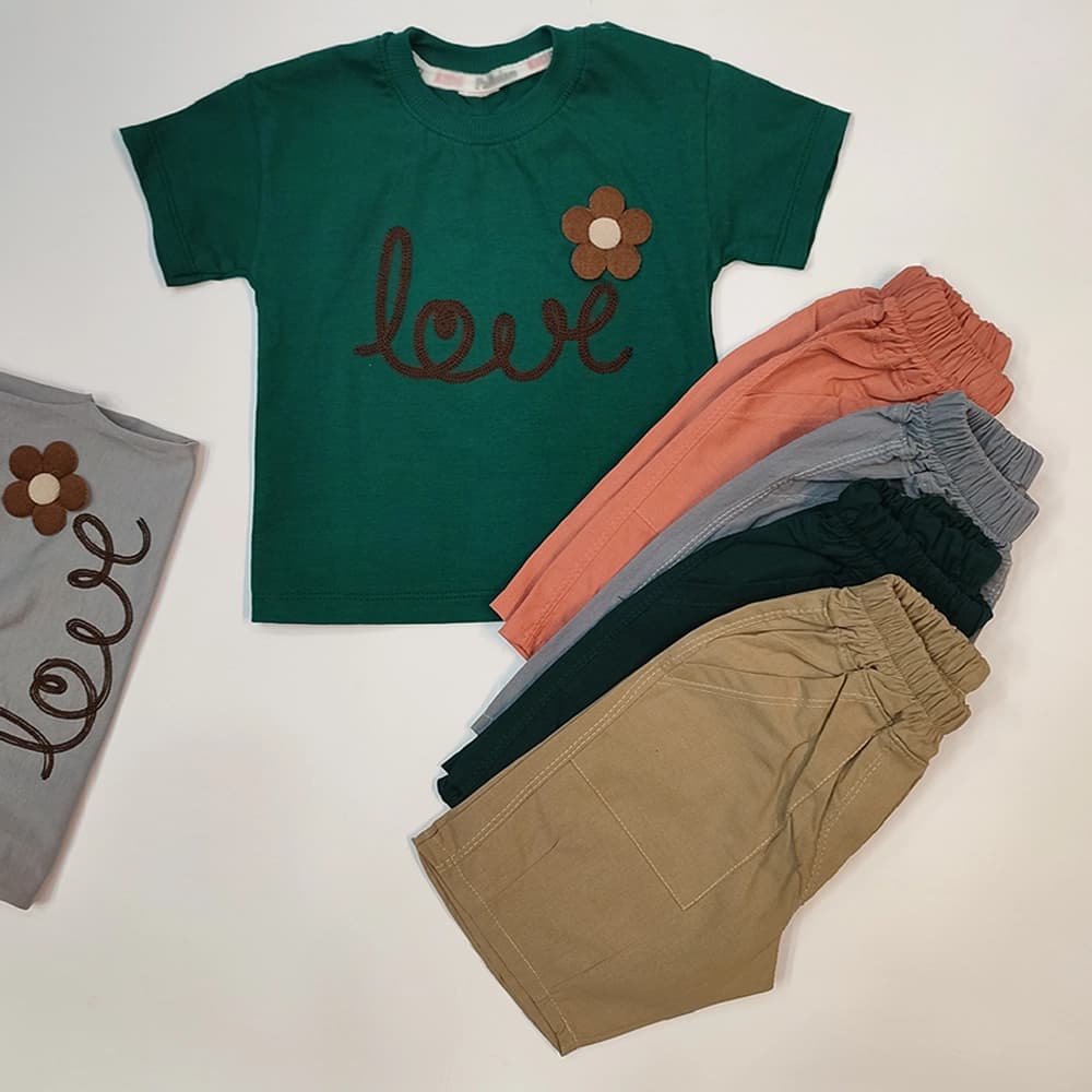 تیشرت شلوارک لینن دخترانه Love Small