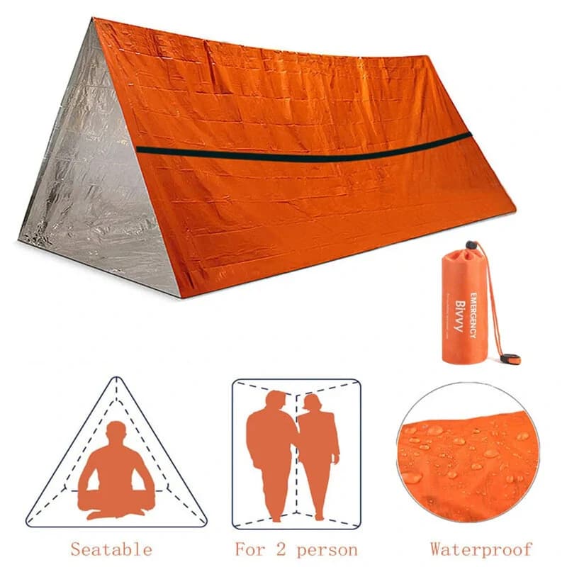 چادر اضطراری دو نفره Mylar | Emergency Shelter Bivy Survival Tent | زیتون‌کمپ
