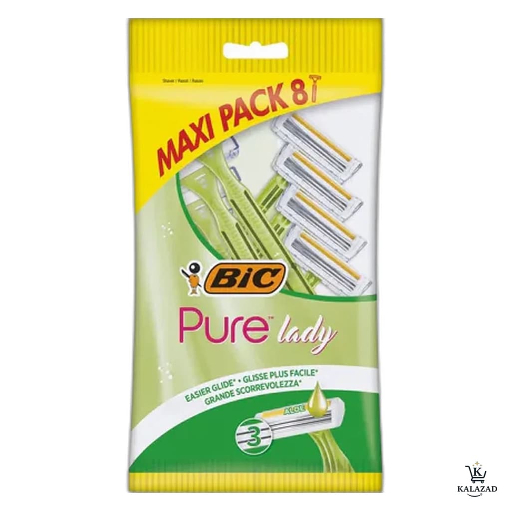 خودتراش زنانه بیک Bic مدل Pure Lady دارای نوار نرم کننده آلوئه ورا بسته 8 عددی