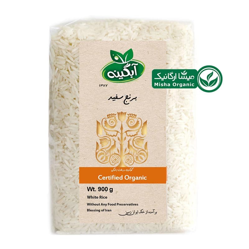 برنج سفید هاشمی ارگانیک آبگینه – 900 گرمی