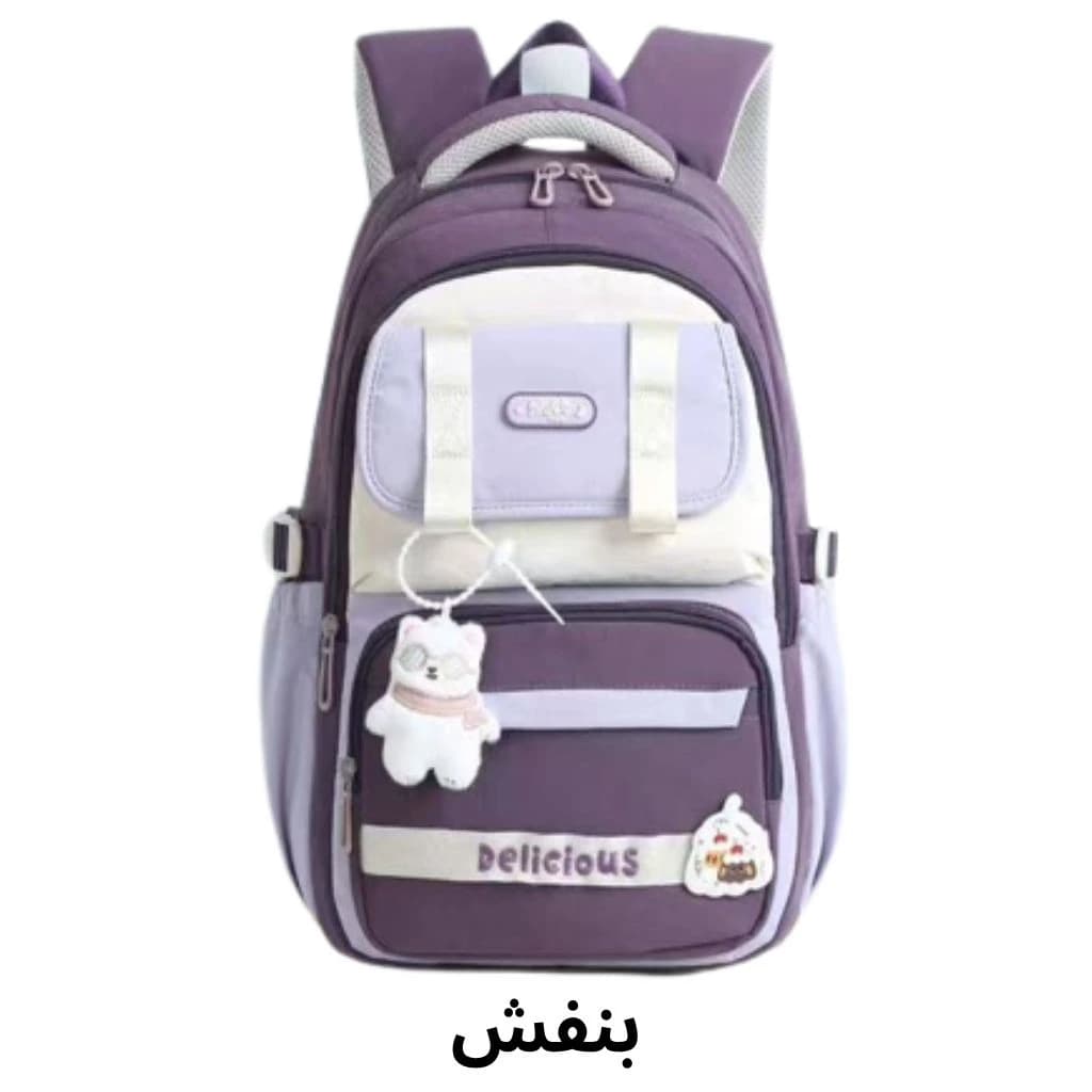 کوله پشتی مدرسه دخترانه فانتزی با آویز خرس — تصویر ۶