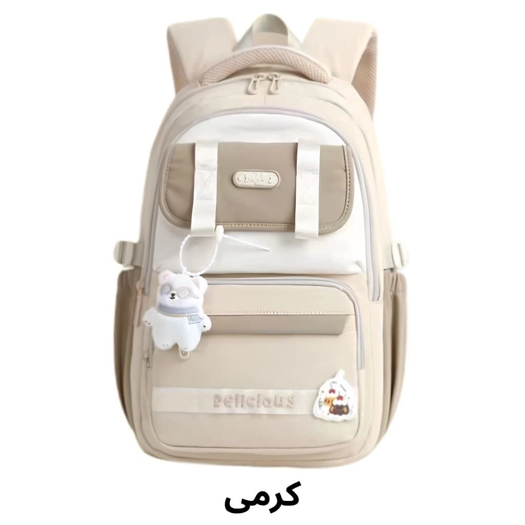 کوله پشتی مدرسه دخترانه فانتزی با آویز خرس — تصویر ۵