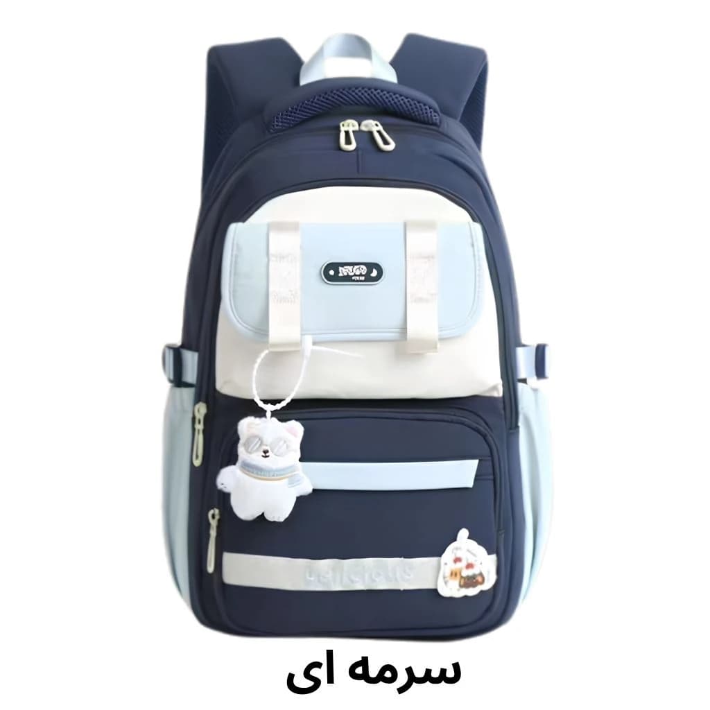 کوله پشتی مدرسه دخترانه فانتزی با آویز خرس — تصویر ۴