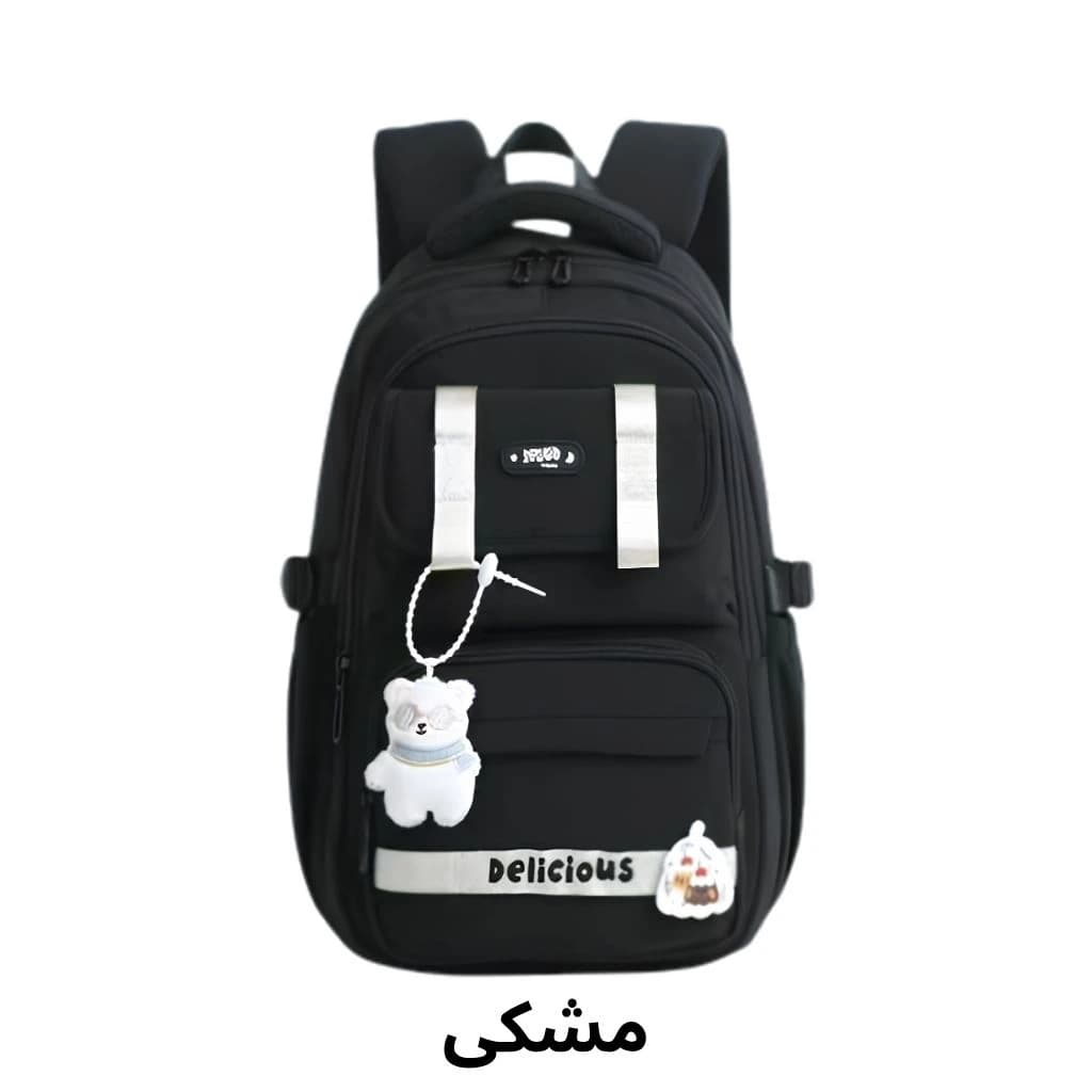 کوله پشتی مدرسه دخترانه فانتزی با آویز خرس — تصویر ۳