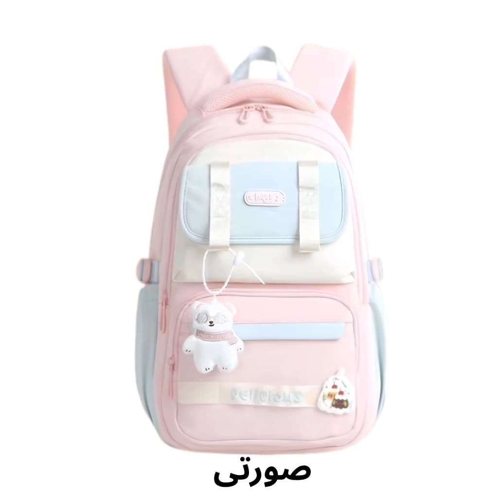 کوله پشتی مدرسه دخترانه فانتزی با آویز خرس — تصویر ۷