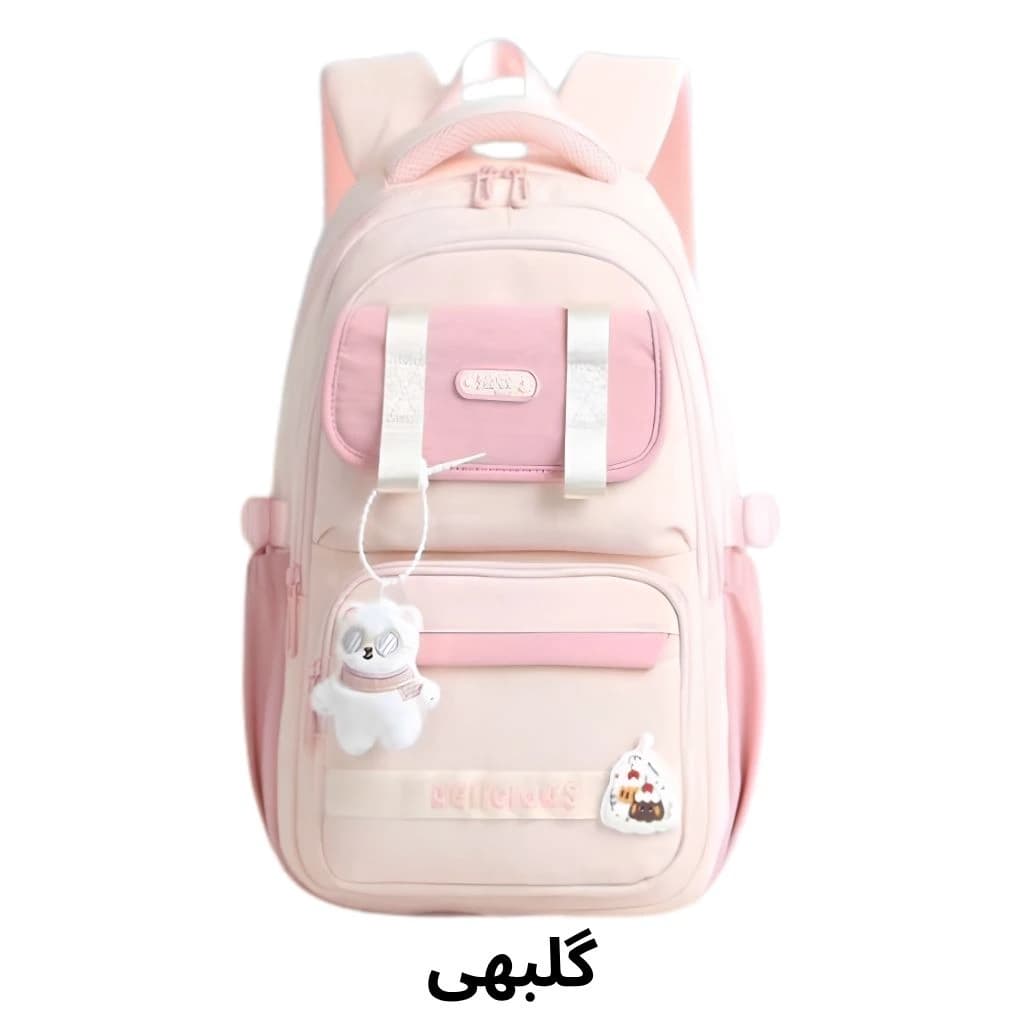 کوله پشتی مدرسه دخترانه فانتزی با آویز خرس — تصویر ۸