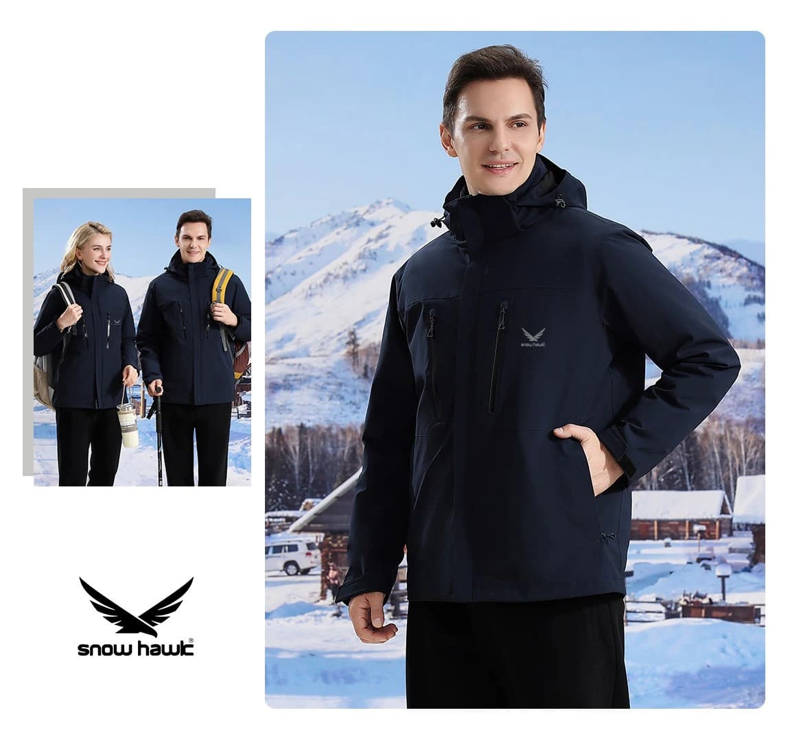 🧥 کاپشن دوپوش پر زنانه و مردانه Snowhawk مدل 68997 | Snowhawk Double Layer Down Jacket 68997 — تصویر ۷