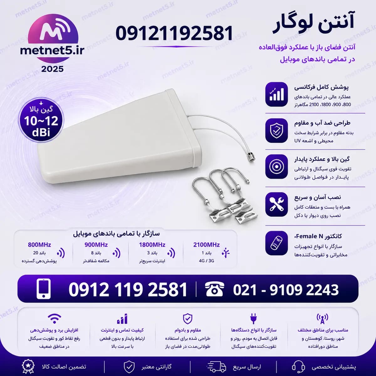 آنتن لوگاریتمی (لگاریتمی) | گیرنده LPDA آنتن موبایل 4G و 5G