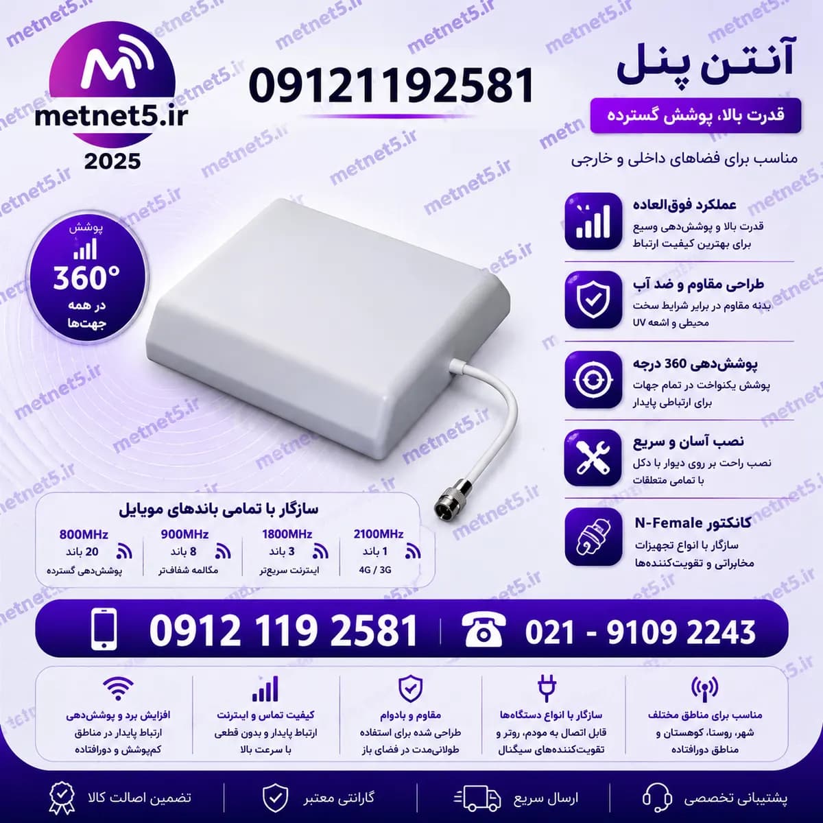 آنتن پنل تقویت موبایل | پوشش جهت‌دار و قدرتمند سیگنال 3G/4G/5G