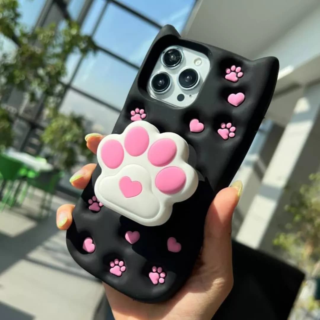 قاب گوشی اپل iPhone 13/14/15 کد 2199 طرح پنجه گربه | سیلیکونی هولدردار — تصویر ۴
