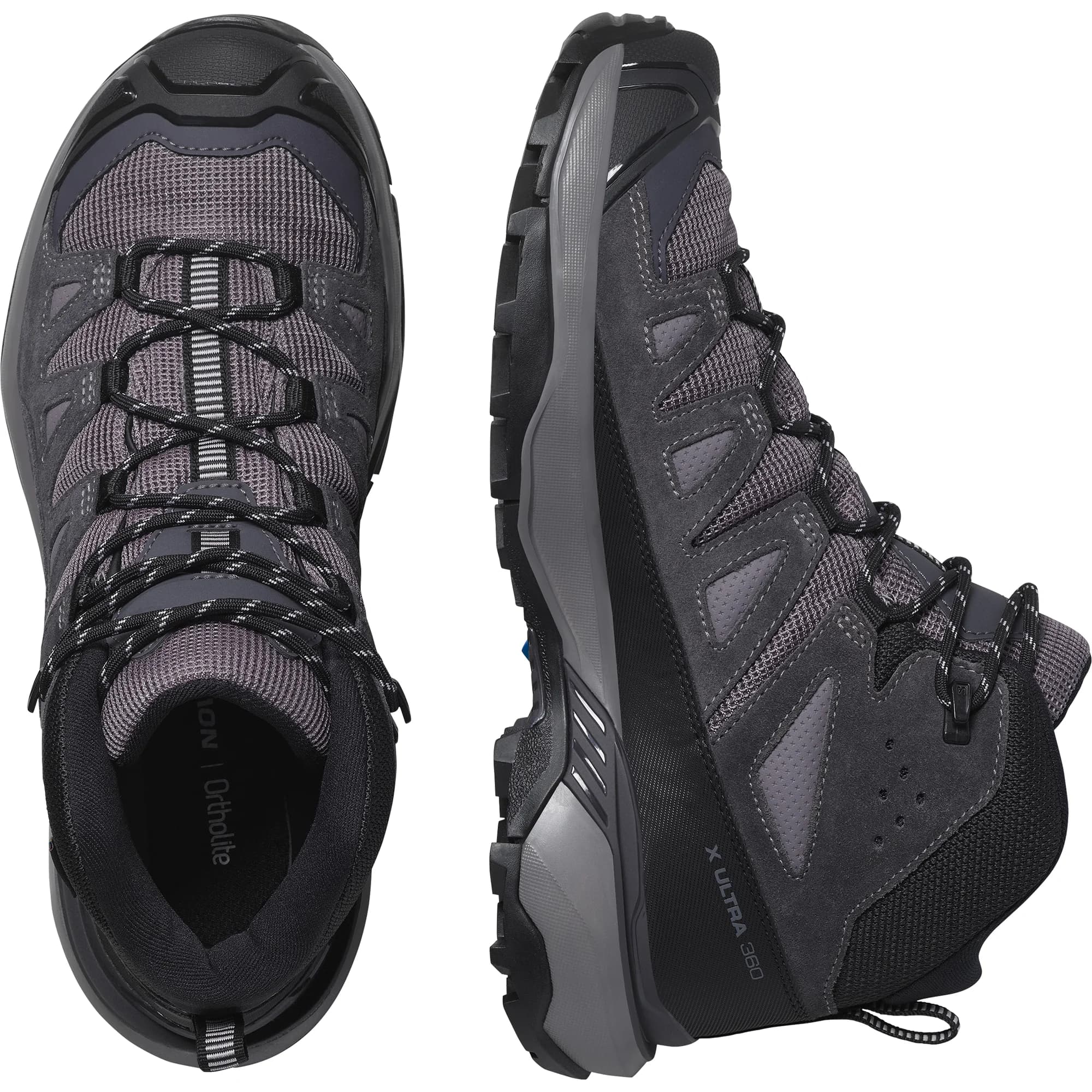 کفش کوهنوردی Salomon X Ultra 360 Leather Mid GTX – مشکی/چرمی | زیتون کمپ — تصویر ۲