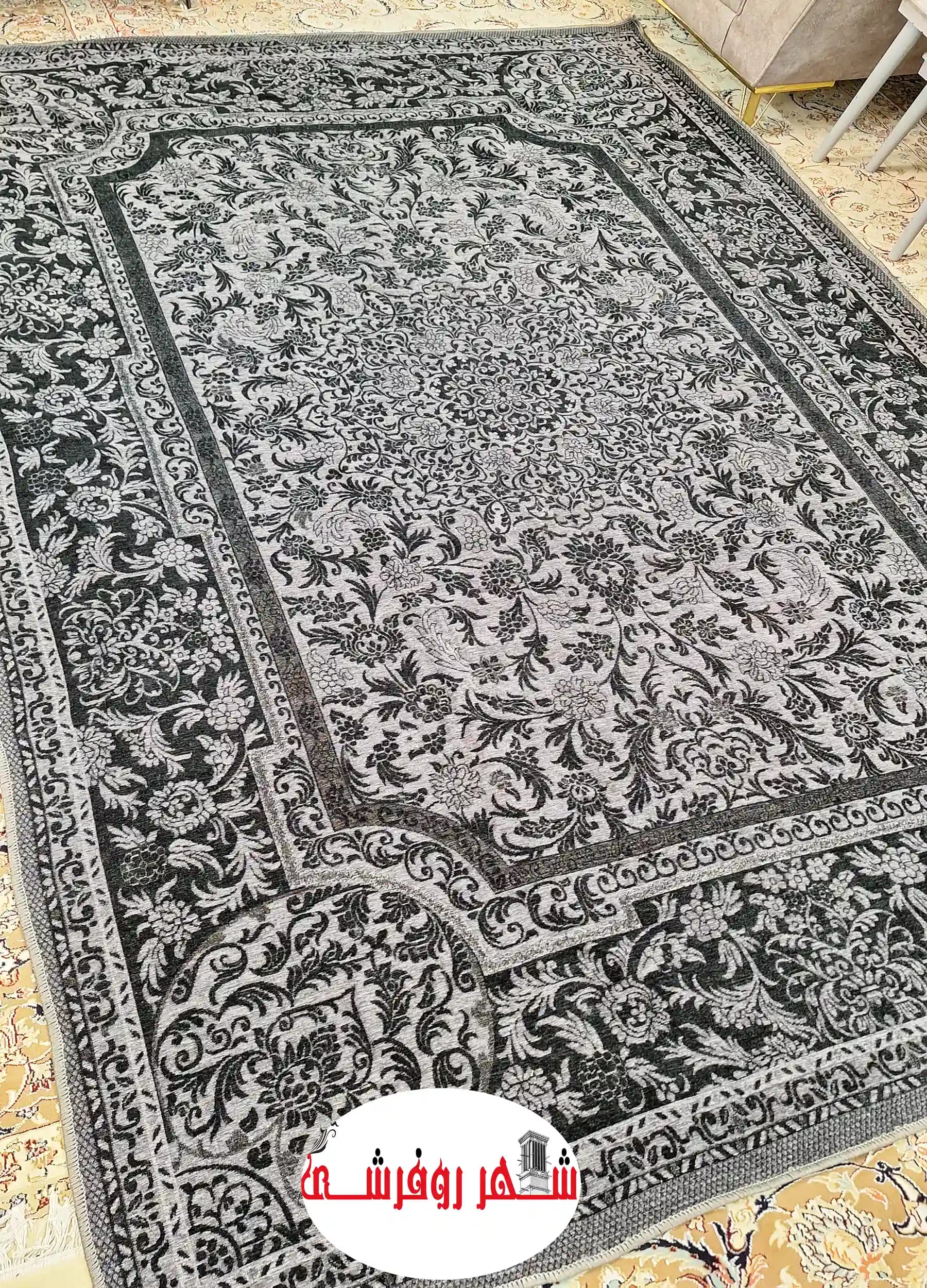 روفرشی مخمل دوشانل طرح هیلدا رنگ طوسی