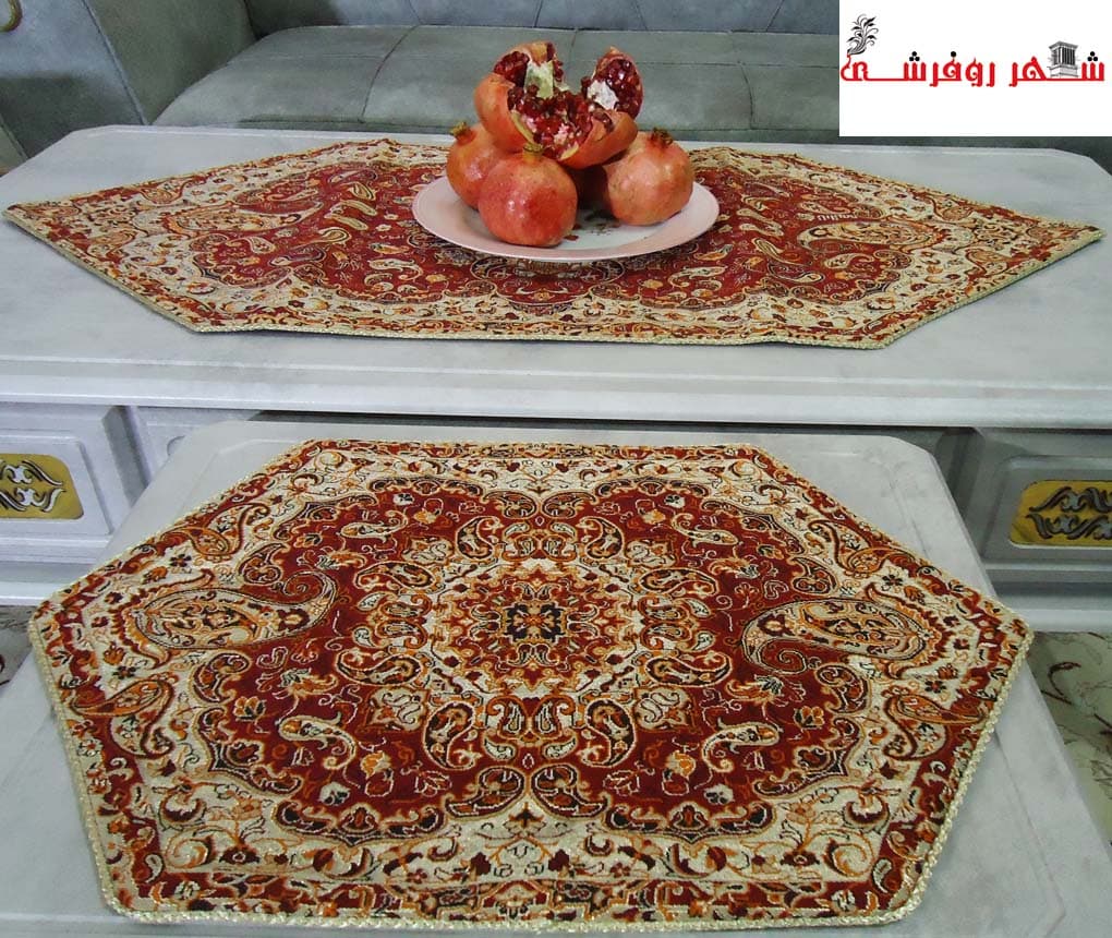 رومیزی پنج تیکه ترمه طرح تارا رنگ قرمز — تصویر ۵