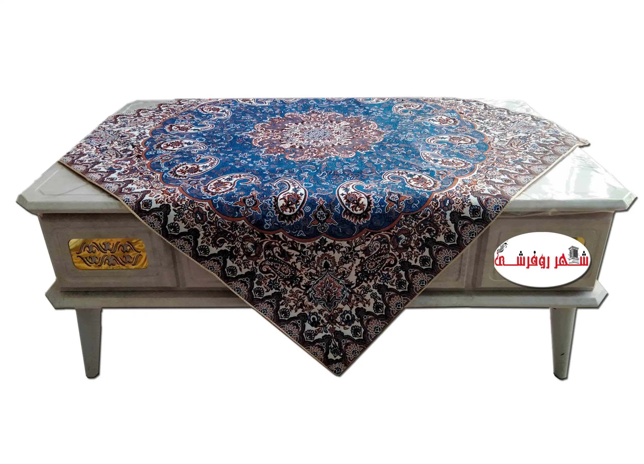 رومیزی ترمه طرح نسترن رنگ آبی