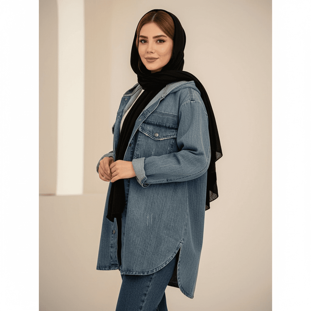 مانتو جین کوتاه زنانه طرح کلاهدار