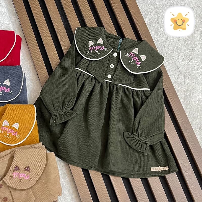 پیراهن دخترانه مخمل کبریتی مدل MEOW MEOW برند MANELY — تصویر ۵