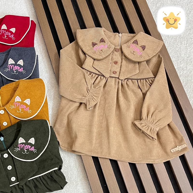 پیراهن دخترانه مخمل کبریتی مدل MEOW MEOW برند MANELY — تصویر ۳