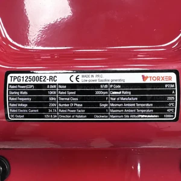 موتور برق بنزینی تورکسر ۱۰ کیلووات مدل TPG12500E2RC تک فاز ریموت‌دار — تصویر ۱۰