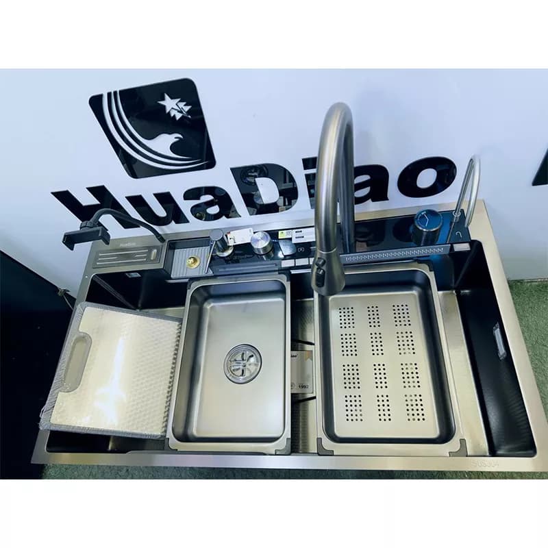 سینک ظرفشویی پیانویی پنج کلیدسایز 90 سانت جاکاردی دار از برند هوادیو Huadiao — تصویر ۳