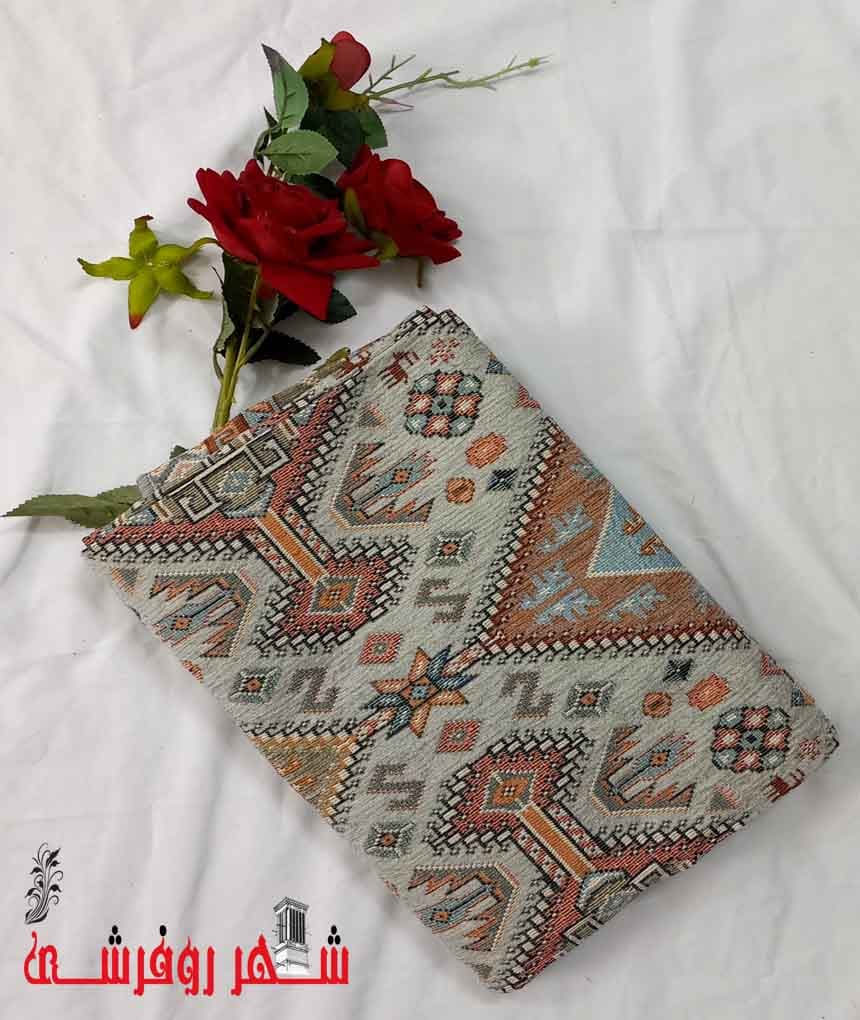 روفرشی مخمل ابریشم هشت ژاکارد شرکت نادرباف کد 295 رنگ طوسی — تصویر ۲