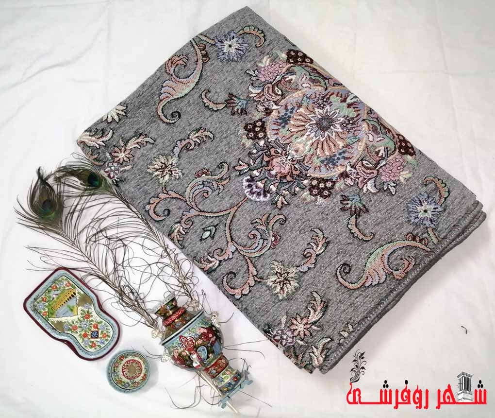 روفرشی یزدی مخمل ابریشم زرکدار رنگ طوسی کد 122 — تصویر ۴