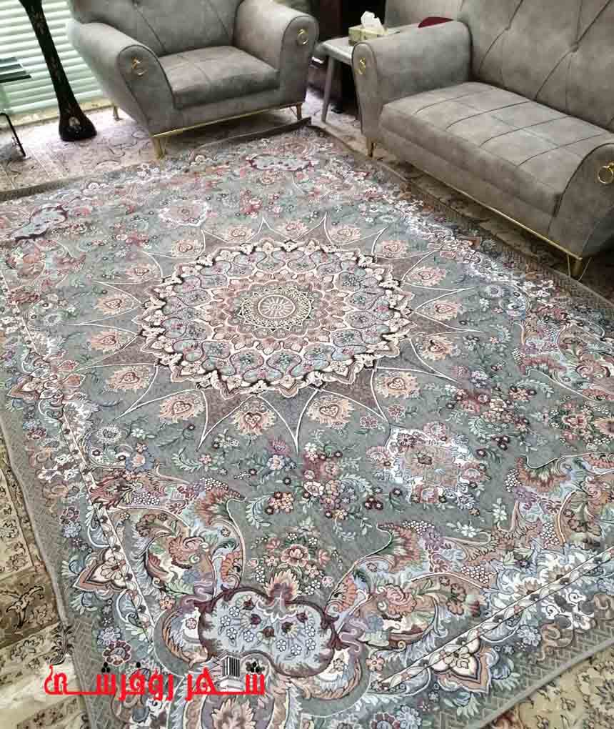 روفرشی یزدی مخمل ابریشم زرکدار رنگ طوسی کد 125