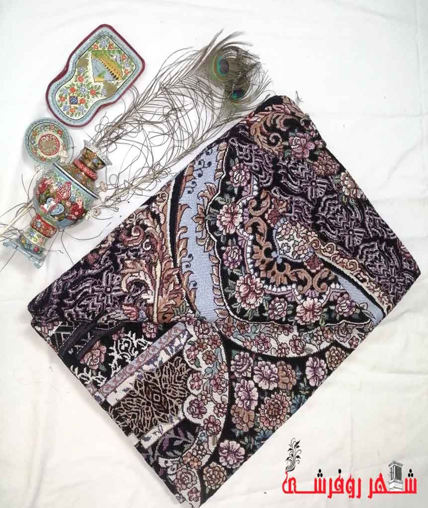 روفرشی یزدی مخمل ابریشم زرکدار رنگ سرمه ای کد 155 — تصویر ۲