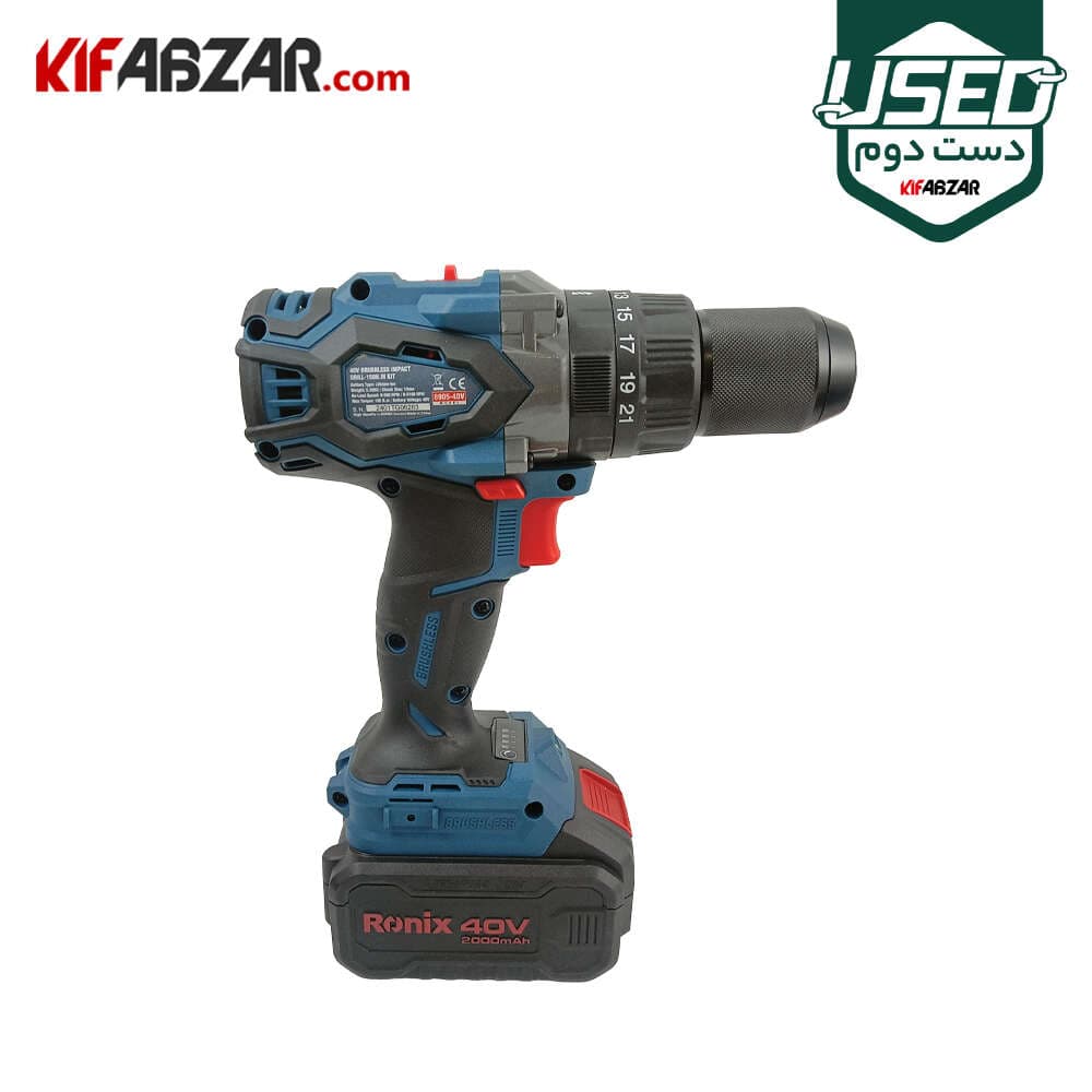 دریل پیچ گوشتی چکشی شارژی 40 ولت رونیکس مدل 8905-40V دست دوم — تصویر ۲