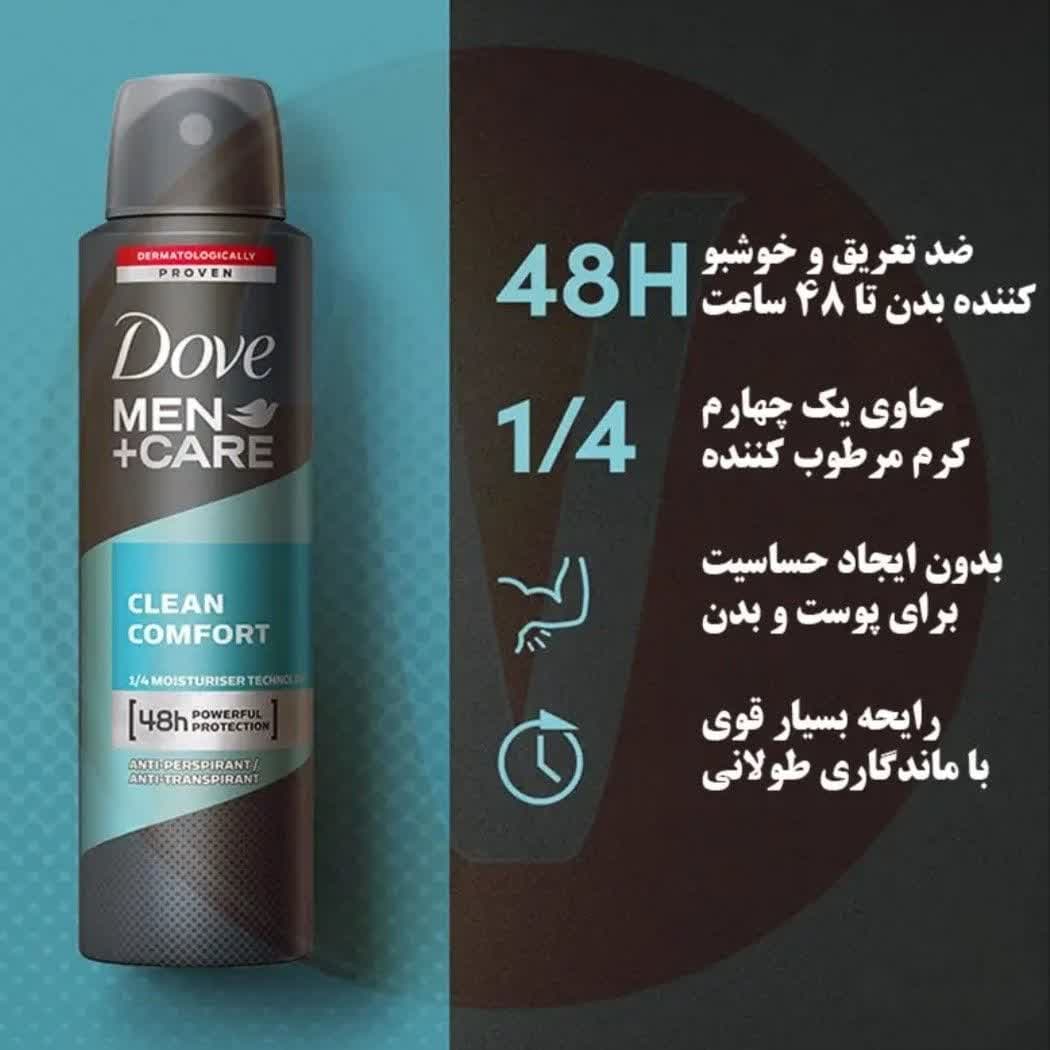 اسپري ضد تعريق مردانه 48 ساعته CLEAN COMFORT داو 150 ميل — تصویر ۲