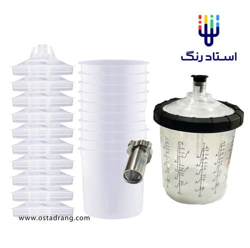کیت 30 عددی کاسه پیستوله مدرج Atis 30-Piece Disposable Paint Cup System Kit – 650ml with 125 Micron Filter