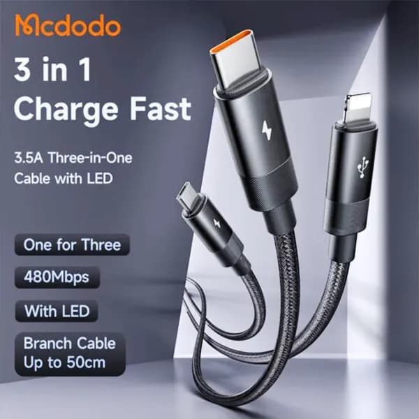 کابل شارژ 3 کاره USB به میکرو+لایتنینگ+تایپ سی مک دودو مدل CA-5790 — تصویر ۳