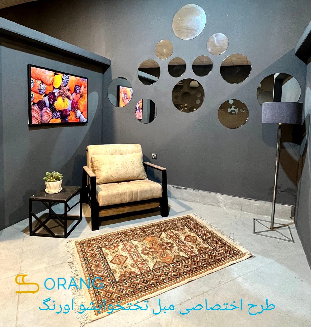مبل مینیمال تخت خوابشو مدل زیرهم رو دسته فلزی — تصویر ۳