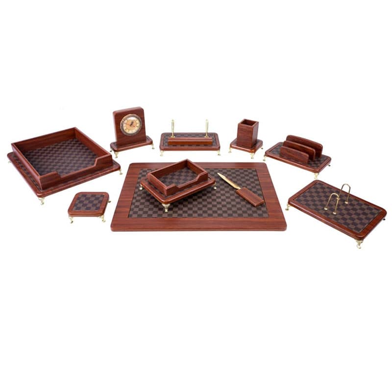 ست رومیزی مدیریتی چوب و چرم پایه دار 10 تکه قائم کد 910P