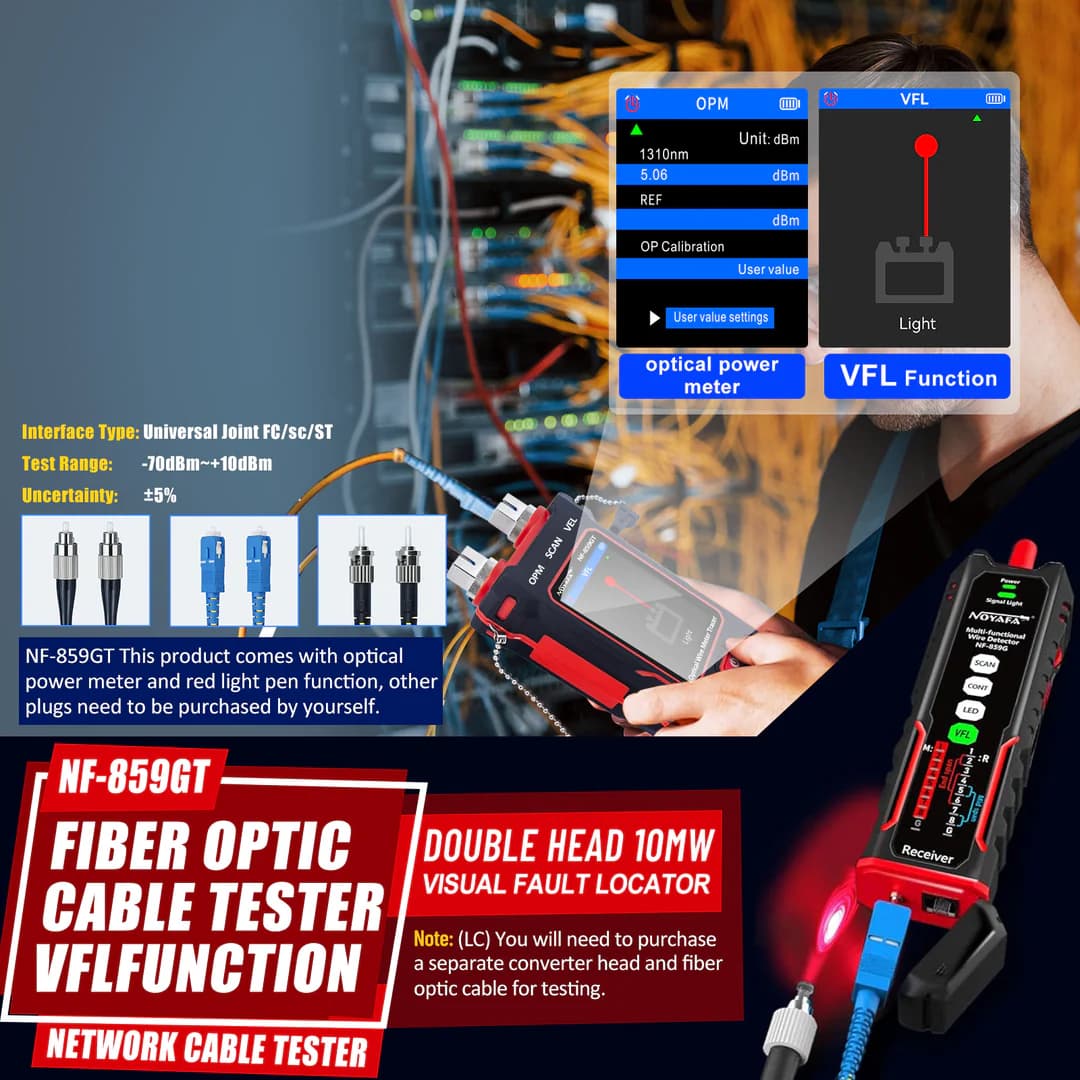 تستر شبکه و فیبر نوری ( VFL / OPM ) 10 کاره نویافا NF-859GT – Noyafa 10-in-1 Ethernet & Fiber Cable Tester — تصویر ۶