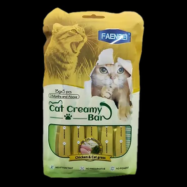 بستنی گربه فنبی طعم مرغ و علف گربه Faenbei Cat Creamy Bar Chicken & Cat Grass بسته 5 عددی