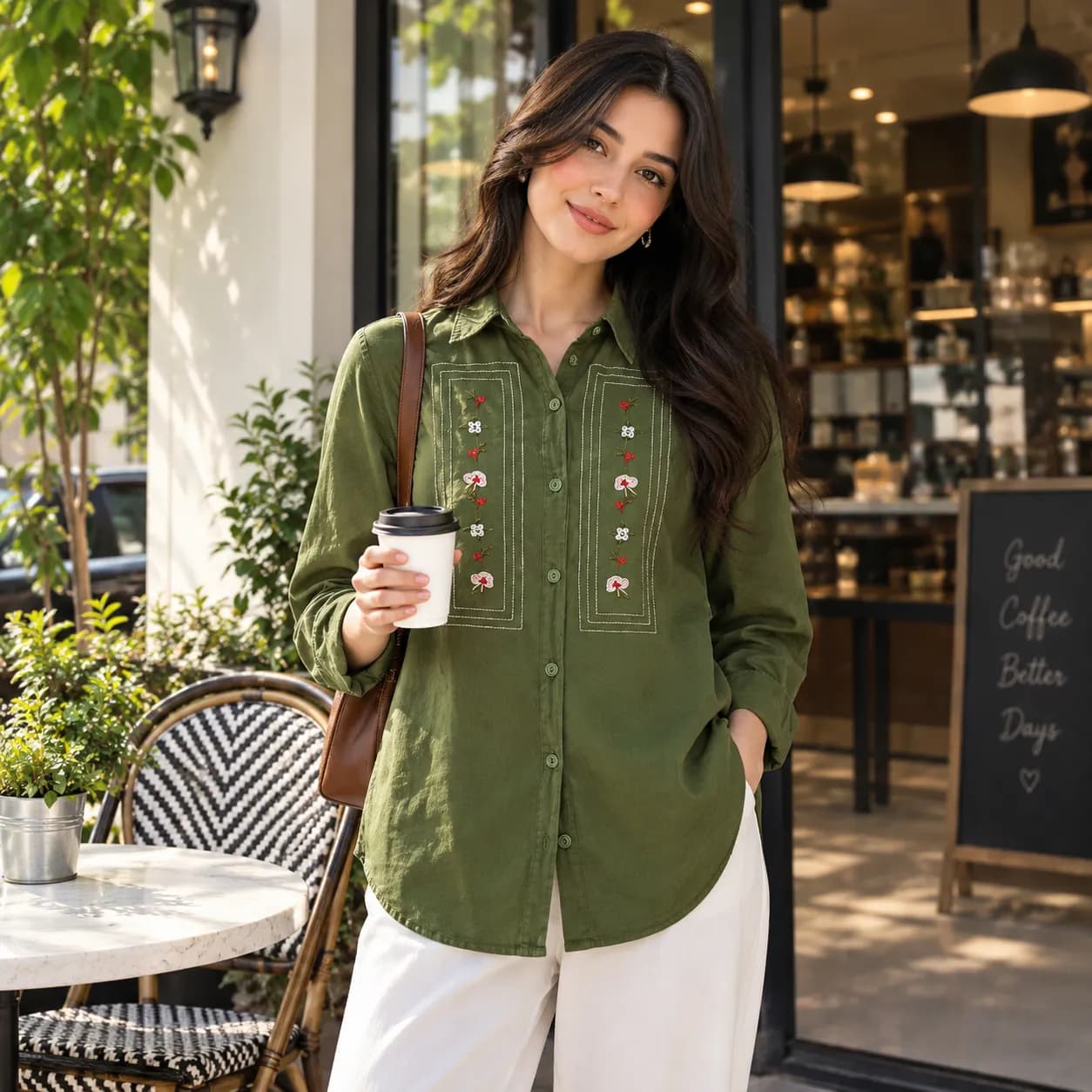 شومیز زنانه گلدوزی‌شده سبز