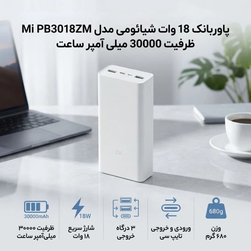 پاور بانک شیائومی مدل Xiaomi PB3018ZM ظرفیت 30000 میلی آمپر در ساعت — تصویر ۳