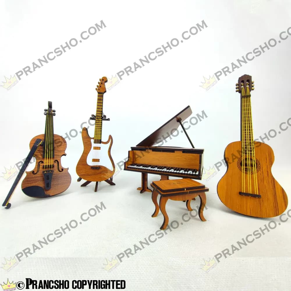 دکوری ساز گیتار الکتریک چوبی ایستاده با پایه — تصویر ۲