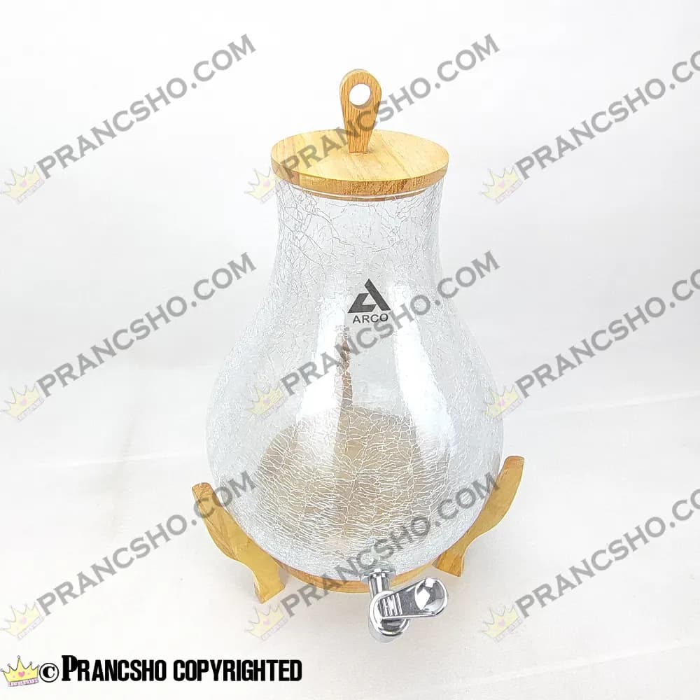 کلمن شیشه ای طرح ایکیا (گلابی) پایه چوبی بلند شیشه ساده الماسی (تَرَک دار) — تصویر ۴