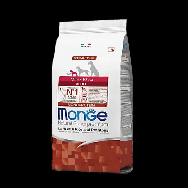 غذای خشک سگ بالغ نژاد کوچک مونژه با طعم گوشت بره، برنج و سیب زمینی Monge Mini Adult Dog Food With Lamb Rice & Potato وزن 7.5 کیلوگرم
