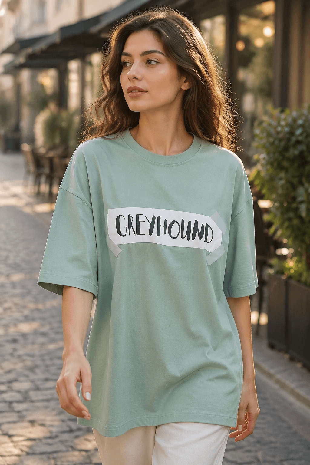 تیشرت لانگ CREYHOUND سبز پاستیلی — تصویر ۳