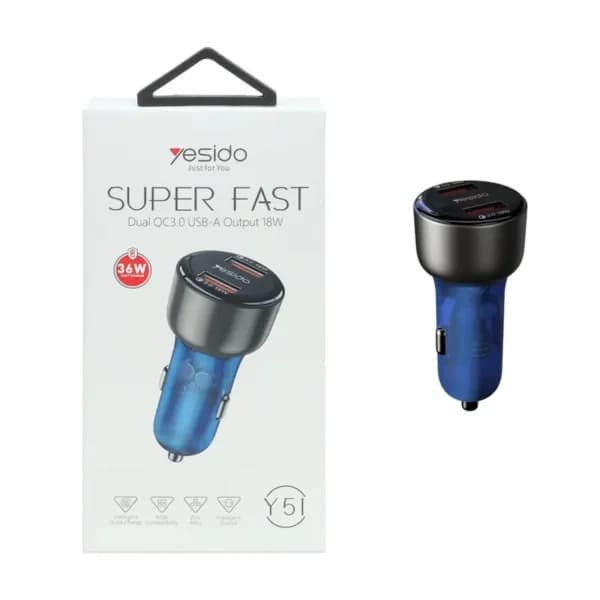شارژ فندکی 36 وات یسیدو مدل YESIDO Y51 SUPER FAST — تصویر ۴