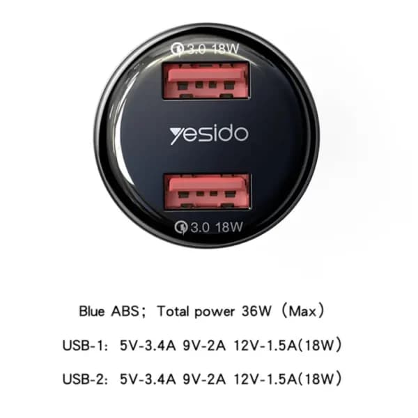 شارژ فندکی 36 وات یسیدو مدل YESIDO Y51 SUPER FAST — تصویر ۶