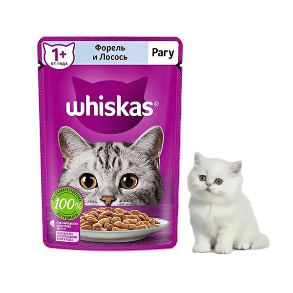 پوچ گربه ویسکاس با طعم ماهی قزل آلا و سالمون Whiskas وزن 75 گرم — تصویر ۲