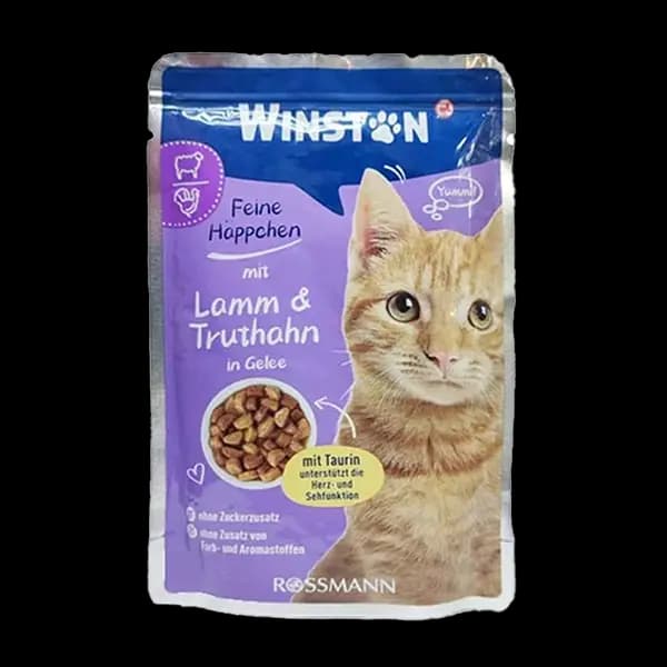 پوچ گربه وینستون با طعم بره و بوقلمون در ژله Winston Mit Lamm & Truthahn In Gelee وزن 100 گرم