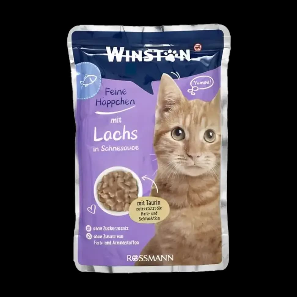 پوچ گربه وینستون با طعم ماهی سالمون در سس خامه Winston Mit Lachs In Sahnesauce وزن 100 گرم
