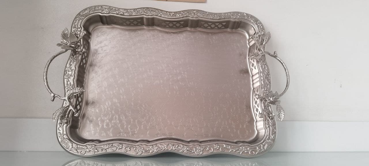 سینی پذیرایی مستطیل نیکل مدل پروانه کد6021NP