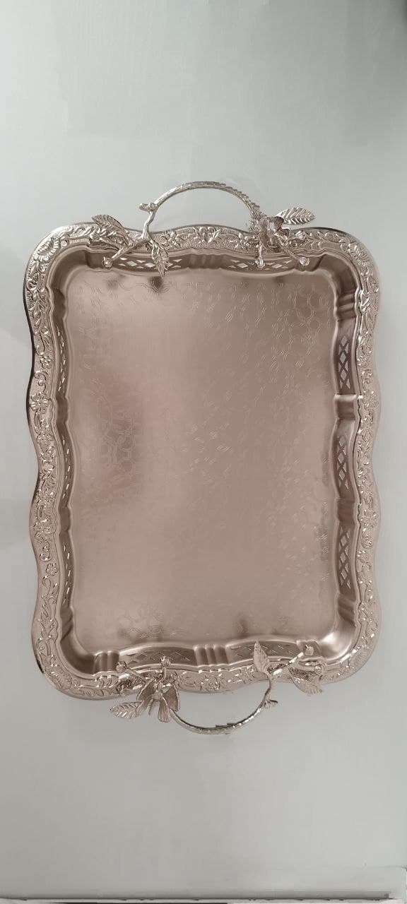 سینی پذیرایی مستطیل نیکل مدل پروانه کد6021NP — تصویر ۴